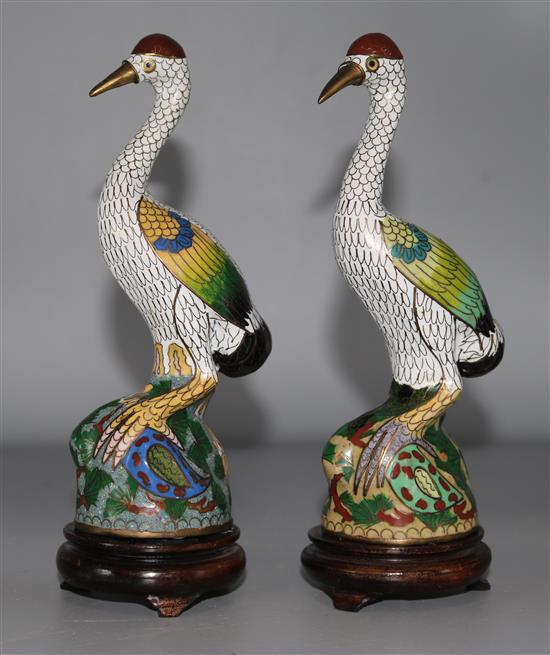 A pair of Chinese cloisonne enamel herons